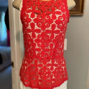 INTERMIX Bright Orange Floral Lace Peplum Tank Top or Elegant Cover Top